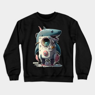 Fin Cycle Shark Cyborg Monster wash Crewneck Sweatshirt